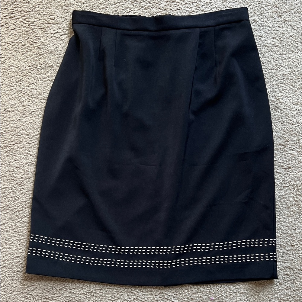 Elegant Office Career Work Black Pencil Skirt with Stitching Accents and Pleated